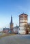 Old Castle Tower and st Lambertus church, Dusseldorf, Germany