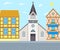 Old Catholic Church. Cartoon vector classic cathedral illustration