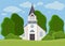 Old Catholic Church. Cartoon vector classic cathedral illustration