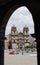 Old catholic church facade in Cuzco Peru