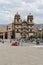 Old catholic church facade in Cuzco Peru