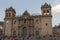 Old catholic church facade in Cuzco Peru