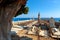 Old cemetery overlooking Mediterranean sea in Menton, France.