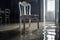 Old chair in domestic room standing in water, flood concept. Generative AI