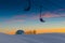 Old chair lift on ski slopes abandoned