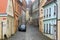 Old charming cobbled street in the historical centre of Znojmo, Czech Republic.