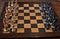 Old chessboard. Concept of strategy, victory, intelligence, defense, attack