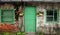 Old Chinese house wall with door and windows