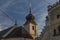 Old church with blue sky in Besiny village in autumn evening