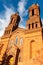 The old church building on the background of a high autumn sky