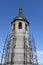 The old church building with a bell tower in Volkhov.