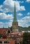 Old Church with Green Steeple in Saint Johns