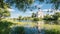 Old church reflected in the lake