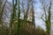 Old church ruin on an island in the lake