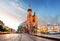 Old city center view with Adam Mickiewicz monument and St. Mary\'