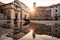 Old City of Dubrovnik. Historical town square with big Onofrio fountain, sunrise cityscape, Croatia