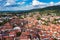 Old city of Ettlingen in Germany with a river and a church. View of a central district of Ettlingen, Germany, with a river and a