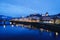 Old city and Hohensalzburg castle and Salzach River Salzburg evening
