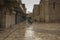 Old City of Jerusalem - Christian Quarter, empty street and square in the morning in rainy weather.  Israel