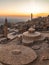 Old city of Mardin cityscape with roof of a Turkish hammam and minarets, Mardin, Turkey