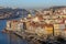 Old city of Porto view from the ponte Dom Luiz bridge at surise