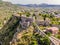 Old city. Sunny view of ruins of citadel in Stari Bar town near Bar city, Montenegro. Drone view