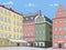 Old city view. Colored houses. Stortorget square in Stockholm. Vector illustration
