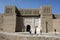 The old city walls and enterance gate of Ksar Ouled Abd El Halim in Rissani, Morocco.