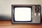 Old classic analog television vintage style with empty blank white screen