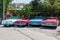 Old classic cars lined up side by siden