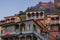 Old classic wooden balconies of colored wooden houses in tbilisi