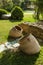 Old clay jugs are decorative elements of decoration of the Park and the fountain.