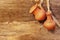 Old Clay Jugs Garland in Grunge wood background, XXXL