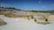 Old clay quarry stony slopes against distant forest