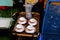 Old coffee cups with coffee pot at a vintage market