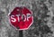 Old colored traffic sign STOP.