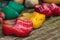 Old colorful Dutch wooden clogs