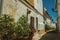 Old colorful houses in a deserted alley at Elvas