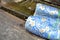 Old Colorful Mattresses left in the ruins of an old concrete building that is being destroyed.