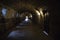 Old concrete hallway with windows and lanterns