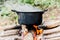 Old cooking pot stove using firewood.