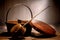 Old Copper Pots and Pans in Aged Antique Kitchen