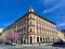Old corner residential building in the Prague\\\'s city center during beautiful Spring day