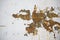 Old corroded metal wall background with flaky white paint .Rusty flaky cracked metal surface.Abstract the surface texture of the