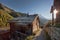 Old cottage with Matterhorn peak in Zermatt area, Switzerland