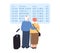 Old couple at airport, vector illustration. Characters woman and man with luggage in international airport. Passenger at