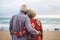 Old couple beach love. Generate Ai