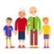Old couple and children. Happy children and grandparents. Happy family concept. Grandmother and grandfather stand by and hold