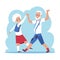 Old couple dancing. Cartoon happy granny and grandpa dancing, flat elderly people characters. Vector active grandfather