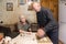 Old couple displaying medals in suzdal,russian federation